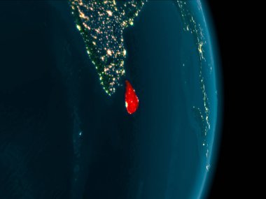 Sri Lanka Dünya yörüngesine geceleri görüldüğü gibi Illustration. 3D çizim. Nasa tarafından döşenmiş bu görüntü unsurları.