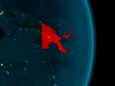 Papua Yeni Gine Dünya yörüngesine geceleri görüldüğü gibi Illustration. 3D çizim. Nasa tarafından döşenmiş bu görüntü unsurları.