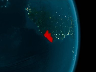 Dünya yörüngesine geceleri görüldüğü gibi Liberya Illustration. 3D çizim. Nasa tarafından döşenmiş bu görüntü unsurları.