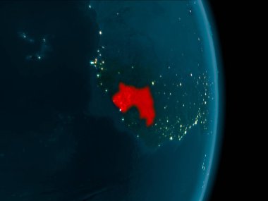 Dünya yörüngesine geceleri görüldüğü gibi Gine Illustration. 3D çizim. Nasa tarafından döşenmiş bu görüntü unsurları.
