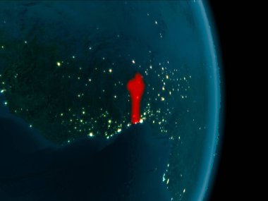 Dünya yörüngesine geceleri görüldüğü gibi Benin Illustration. 3D çizim. Nasa tarafından döşenmiş bu görüntü unsurları.