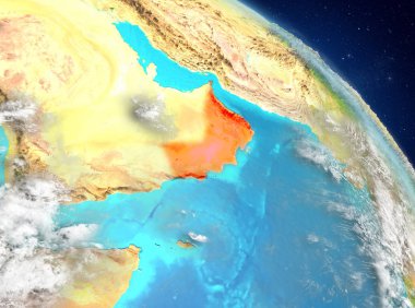 Dünya yörüngesine görüldüğü gibi Umman Illustration. 3D çizim. Nasa tarafından döşenmiş bu görüntü unsurları.