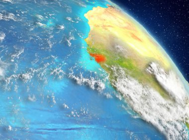 Dünya yörüngesine görüldüğü gibi Gine Bissau Illustration. 3D çizim. Nasa tarafından döşenmiş bu görüntü unsurları.