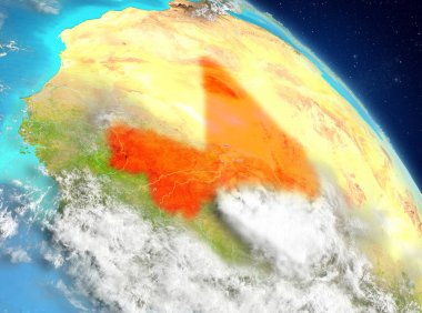 Dünya yörüngesine görüldüğü gibi Mali Illustration. 3D çizim. Nasa tarafından döşenmiş bu görüntü unsurları.
