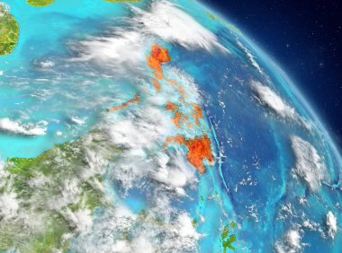 Dünya yörüngesine görüldüğü gibi Türkiye Illustration. 3D çizim. Nasa tarafından döşenmiş bu görüntü unsurları.