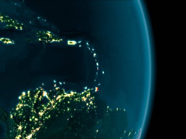 Dünya yörüngesine geceleri görüldüğü gibi Caribbean Illustration. 3D çizim. Nasa tarafından döşenmiş bu görüntü unsurları.