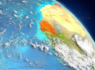 Dünya yörüngesine görüldüğü gibi Senegal Illustration. 3D çizim. Nasa tarafından döşenmiş bu görüntü unsurları.