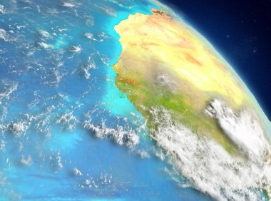 Dünya yörüngesine görüldüğü gibi Gambiya Illustration. 3D çizim. Nasa tarafından döşenmiş bu görüntü unsurları.