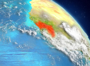 Dünya yörüngesine görüldüğü gibi Gine Illustration. 3D çizim. Nasa tarafından döşenmiş bu görüntü unsurları.