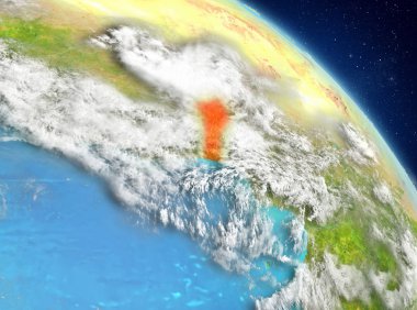 Dünya yörüngesine görüldüğü gibi Benin Illustration. 3D çizim. Nasa tarafından döşenmiş bu görüntü unsurları.