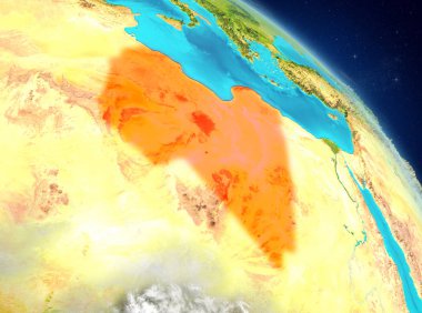 Dünya yörüngesine görüldüğü gibi Libya Illustration. 3D çizim. Nasa tarafından döşenmiş bu görüntü unsurları.