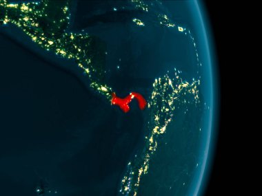 Dünya yörüngesine geceleri görüldüğü gibi Panama Illustration. 3D çizim. Nasa tarafından döşenmiş bu görüntü unsurları.