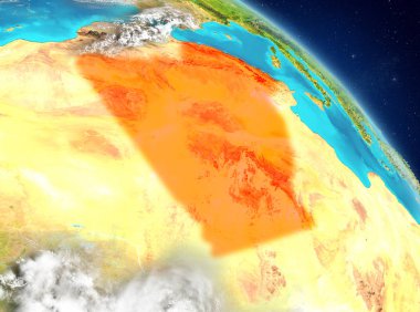 Dünya yörüngesine görüldüğü gibi Cezayir Illustration. 3D çizim. Nasa tarafından döşenmiş bu görüntü unsurları.