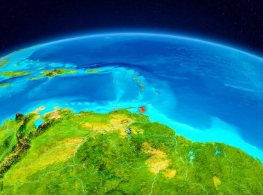 Uydu görüntüsü Karayipler Planet Earth kırmızı vurgulanır. 3D çizim. Nasa tarafından döşenmiş bu görüntü unsurları.