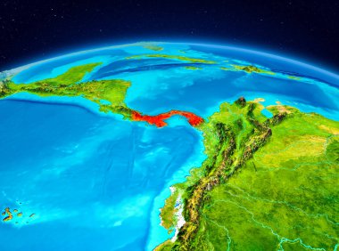 Uydu görüntüsü Panama Planet Earth kırmızı vurgulanır. 3D çizim. Nasa tarafından döşenmiş bu görüntü unsurları.