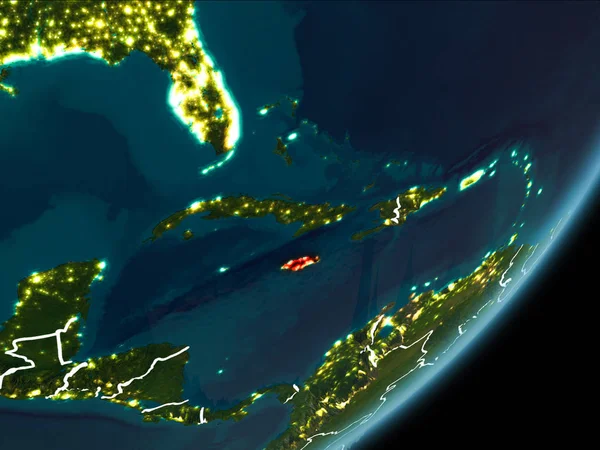 Jamaica Visto Desde Órbita Tierra Planeta Tierra Por Noche Resaltado —  Fotos de Stock