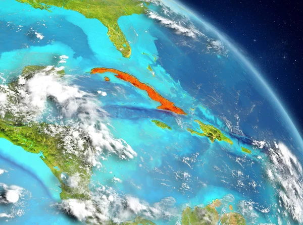 Dünya yörüngesine görüldüğü gibi Küba Illustration. 3D çizim. Nasa tarafından döşenmiş bu görüntü unsurları.