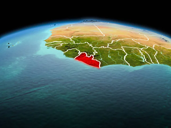 Morning Liberia Highlighted Red Model Planet Earth Space Visible Border — Stock Photo, Image