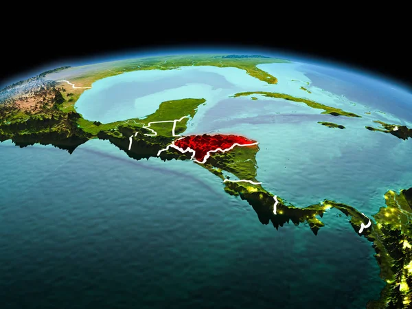 Morning Honduras Highlighted Red Model Planet Earth Space Visible Border — Stock Photo, Image