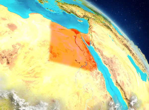 Dünya yörüngesine görüldüğü gibi Mısır Illustration. 3D çizim. Nasa tarafından döşenmiş bu görüntü unsurları.