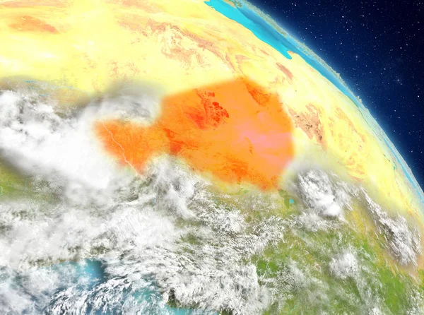 Dünya yörüngesine görüldüğü gibi Nijer Illustration. 3D çizim. Nasa tarafından döşenmiş bu görüntü unsurları.