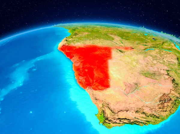 Uydu Görünümü Namibya Planet Earth kırmızı vurgulanır. 3D çizim. Nasa tarafından döşenmiş bu görüntü unsurları.