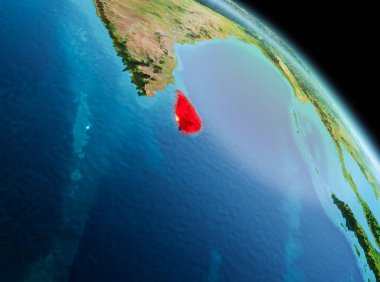 Uydu sabah görünümü Sri Lanka Planet Earth kırmızı vurgulanır. 3D çizim. Nasa tarafından döşenmiş bu görüntü unsurları.