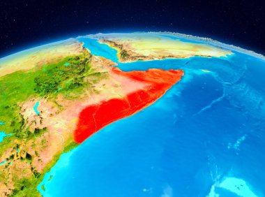Uydu görüntüsü Somali Planet Earth kırmızı vurgulanır. 3D çizim. Nasa tarafından döşenmiş bu görüntü unsurları.