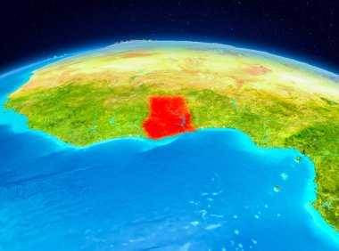 Uydu Görünümü Gana Planet Earth kırmızı vurgulanır. 3D çizim. Nasa tarafından döşenmiş bu görüntü unsurları.