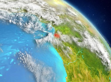 Ekvator Ginesi Dünya yörüngesine görüldüğü gibi Illustration. 3D çizim. Nasa tarafından döşenmiş bu görüntü unsurları.