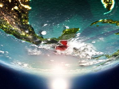 Guatemala Sunrise son derece detaylı yüzey dokuları ve görünür ülke sınırları ile Dünya gezegeninin yörüngeden. 3D çizim. Nasa tarafından döşenmiş bu görüntü unsurları.