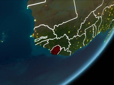 Sierra Leone Planet Earth Earth yörüngeden geceleri görüldüğü gibi kırmızı görünür Kenarlıklar ve şehir ışıkları vurgulanır. 3D çizim. Nasa tarafından döşenmiş bu görüntü unsurları.