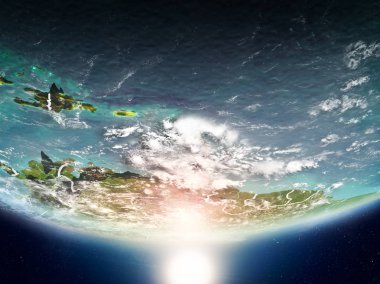 Karayipler Sunrise son derece detaylı yüzey dokuları ve görünür ülke sınırları ile Dünya gezegeninin yörüngeden. 3D çizim. Nasa tarafından döşenmiş bu görüntü unsurları.