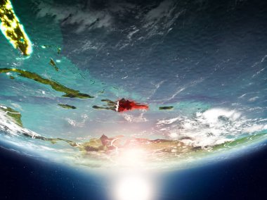 Sunrise son derece detaylı yüzey dokuları ve görünür ülke sınırları ile Dünya gezegeninin yörüngeden Dominik Cumhuriyeti. 3D çizim. Nasa tarafından döşenmiş bu görüntü unsurları.