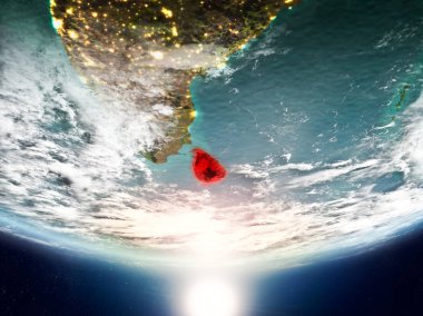 Sunrise son derece detaylı yüzey dokuları ve görünür ülke sınırları ile Dünya gezegeninin yörüngeden Sri Lanka. 3D çizim. Nasa tarafından döşenmiş bu görüntü unsurları.
