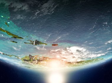 Sunrise son derece detaylı yüzey dokuları ve görünür ülke sınırları ile Dünya gezegeninin yörüngeden Puerto Rico. 3D çizim. Nasa tarafından döşenmiş bu görüntü unsurları.