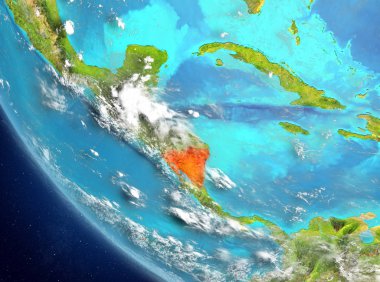 Nikaragua son derece detaylı yüzey dokuları ile Dünya gezegeninin yörüngeden. 3D çizim. Nasa tarafından döşenmiş bu görüntü unsurları.