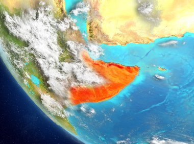 Somali son derece detaylı yüzey dokuları ile Dünya gezegeninin yörüngeden. 3D çizim. Nasa tarafından döşenmiş bu görüntü unsurları.