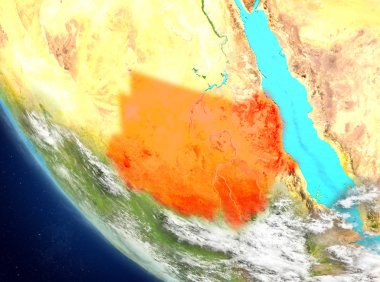 Son derece detaylı yüzey dokuları ile Dünya gezegeninin yörüngesine Sudan'dan. 3D çizim. Nasa tarafından döşenmiş bu görüntü unsurları.
