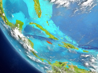 Son derece detaylı yüzey dokuları ile Dünya gezegeninin yörüngesine Jamaika'dan. 3D çizim. Nasa tarafından döşenmiş bu görüntü unsurları.