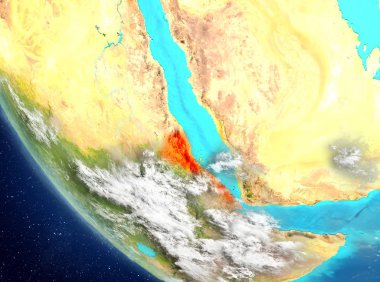 Eritre son derece detaylı yüzey dokuları ile Dünya gezegeninin yörüngeden. 3D çizim. Nasa tarafından döşenmiş bu görüntü unsurları.