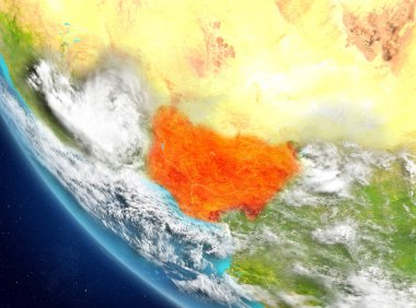 Son derece detaylı yüzey dokuları ile Dünya gezegeninin yörüngesine Nijerya'dan. 3D çizim. Nasa tarafından döşenmiş bu görüntü unsurları.