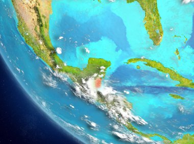 Belize çok detaylı yüzey dokuları ile Dünya gezegeninin yörüngeden. 3D çizim. Nasa tarafından döşenmiş bu görüntü unsurları.