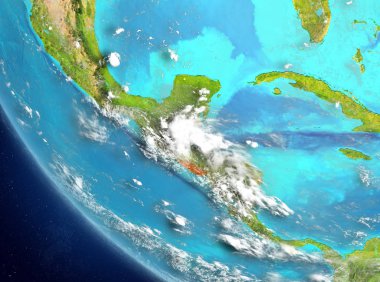 El Salvador son derece detaylı yüzey dokuları ile Dünya gezegeninin yörüngeden. 3D çizim. Nasa tarafından döşenmiş bu görüntü unsurları.