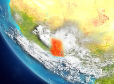 Gana son derece detaylı yüzey dokuları ile Dünya gezegeninin yörüngeden. 3D çizim. Nasa tarafından döşenmiş bu görüntü unsurları.