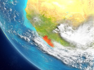 Liberya son derece detaylı yüzey dokuları ile Dünya gezegeninin yörüngeden. 3D çizim. Nasa tarafından döşenmiş bu görüntü unsurları.