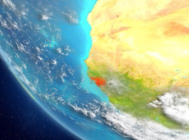 Gine-Bissau son derece detaylı yüzey dokuları ile Dünya gezegeninin yörüngeden. 3D çizim. Nasa tarafından döşenmiş bu görüntü unsurları.