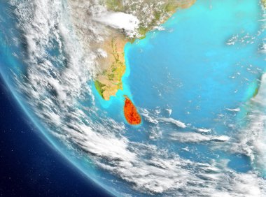 Son derece detaylı yüzey dokuları ile Dünya gezegeninin yörüngeden Sri Lanka. 3D çizim. Nasa tarafından döşenmiş bu görüntü unsurları.