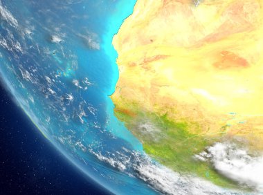 Gambiya son derece detaylı yüzey dokuları ile Dünya gezegeninin yörüngeden. 3D çizim. Nasa tarafından döşenmiş bu görüntü unsurları.