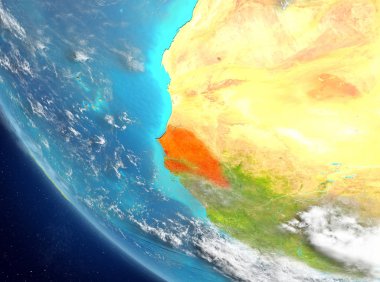Senegal son derece detaylı yüzey dokuları ile Dünya gezegeninin yörüngeden. 3D çizim. Nasa tarafından döşenmiş bu görüntü unsurları.